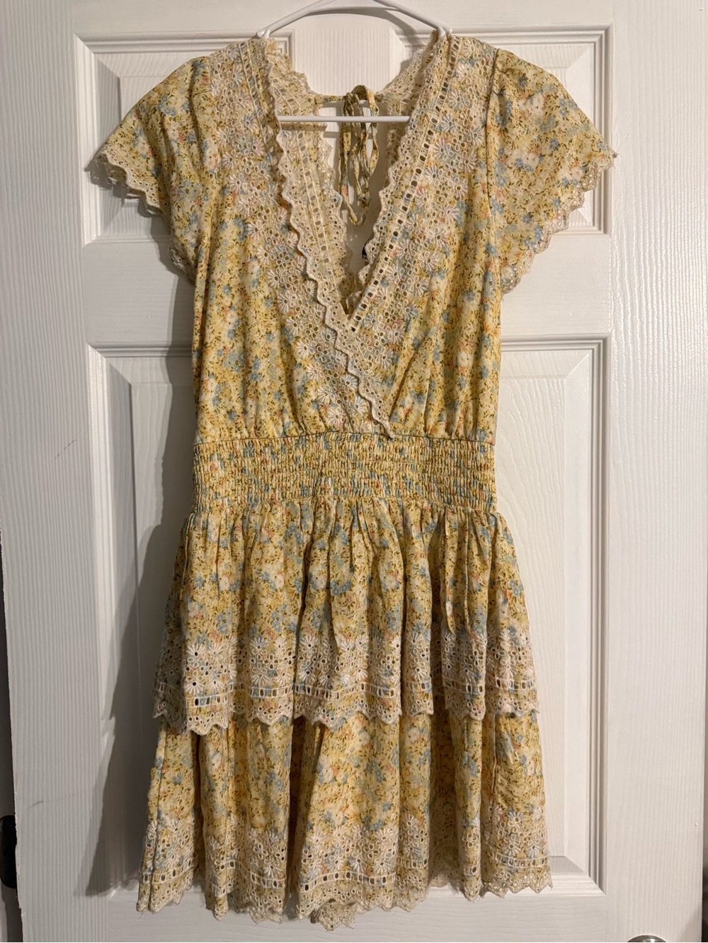 American Eagle Yellow Floral Lace-Trim Mini Dress